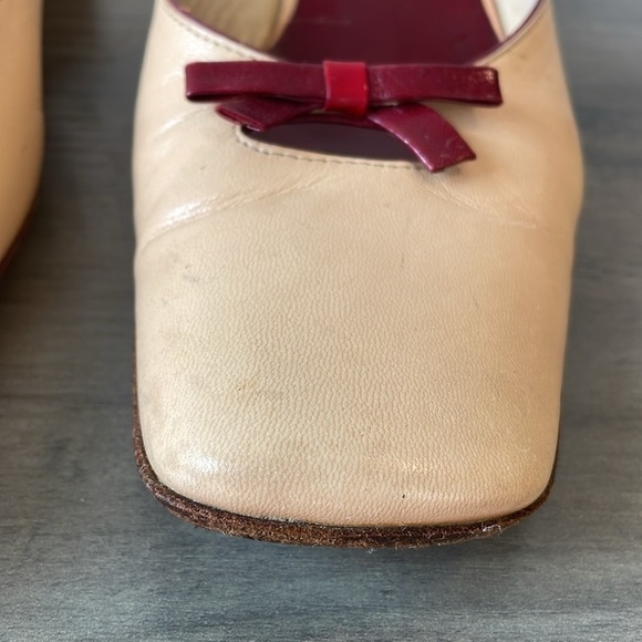 Vintage NavyBoot Italian leather beige & red leather bowtie slides size euro 37 - Picture 4 of 11